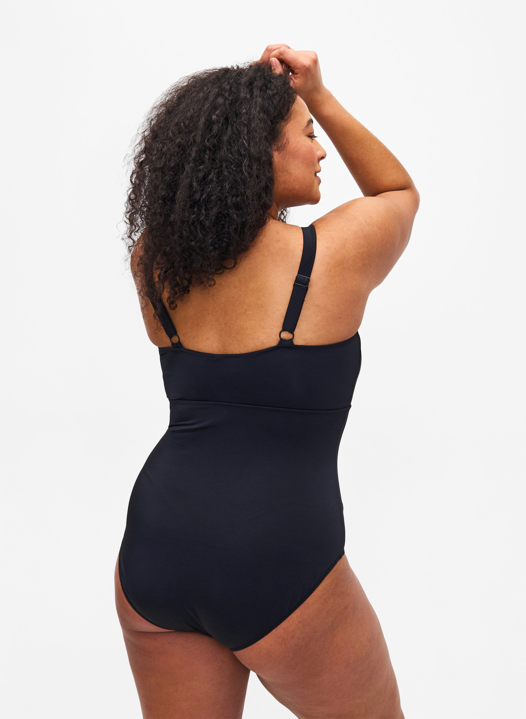 Badeanzug mit Schnurdetails, Black, Model