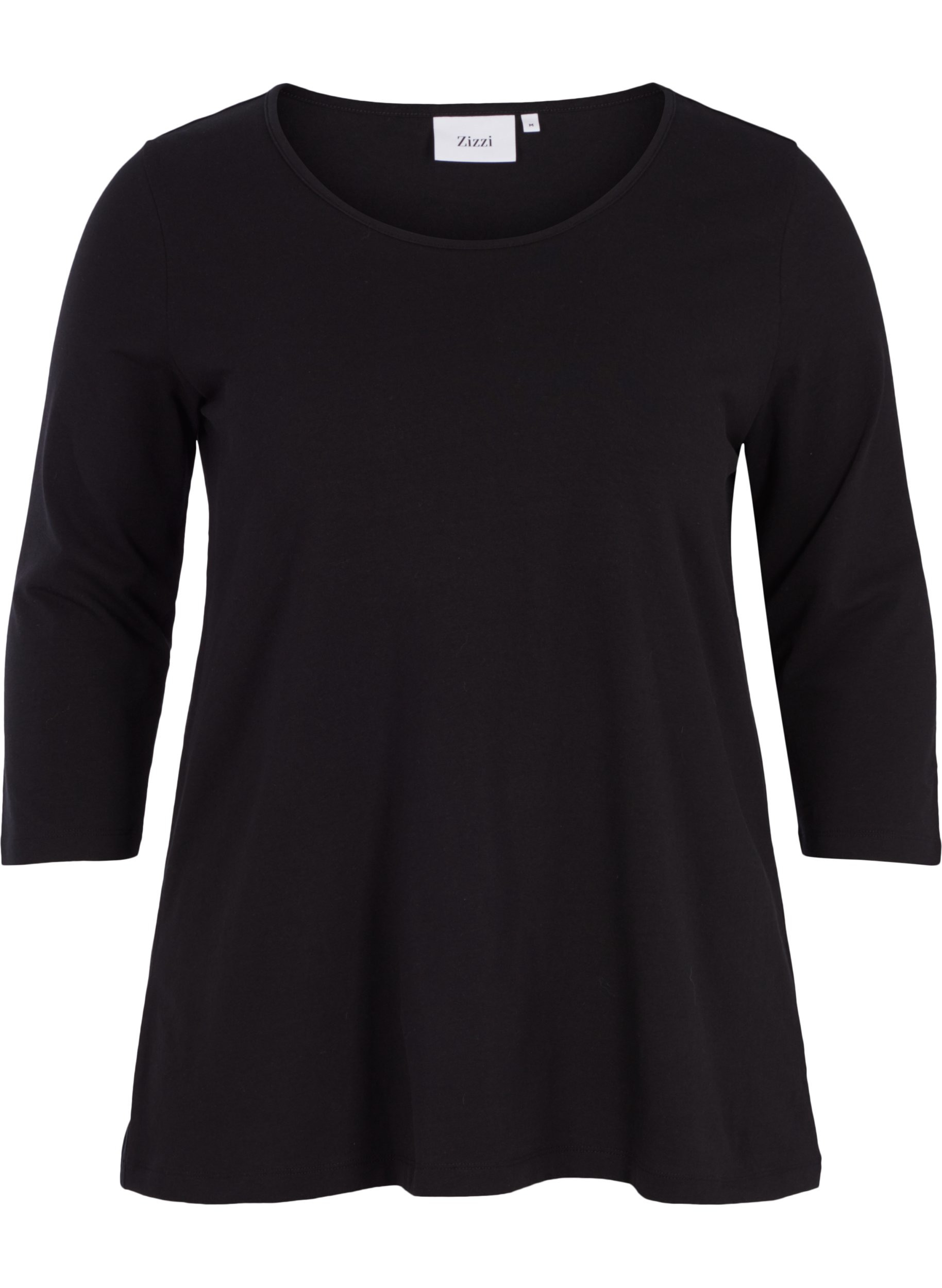 Basic T-Shirt mit 3/4-Ärmeln, Black, Packshot image number 0