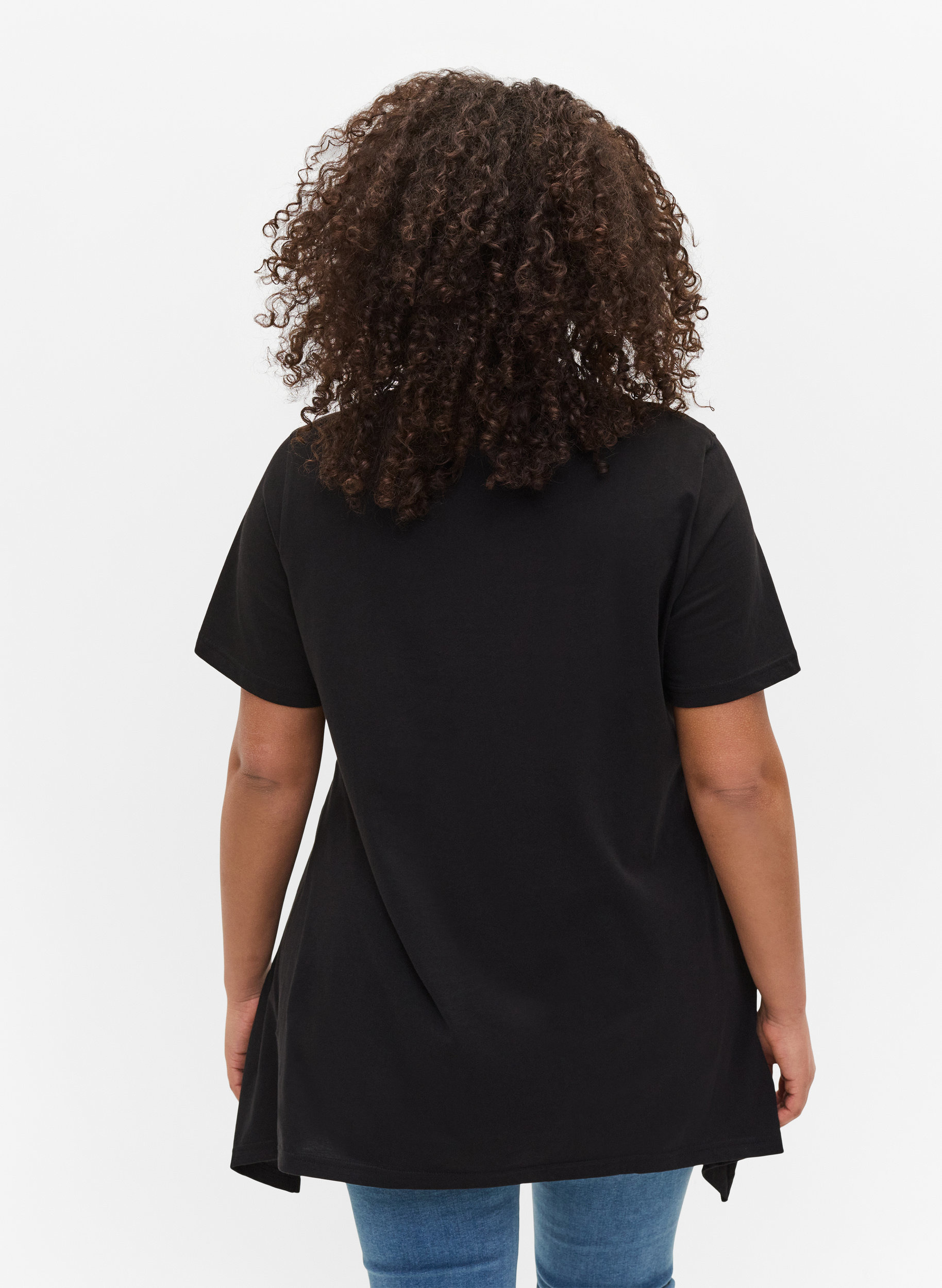 Kurzarm T-Shirt aus Baumwolle mit A-Linie, Black FIERCE, Model image number 1