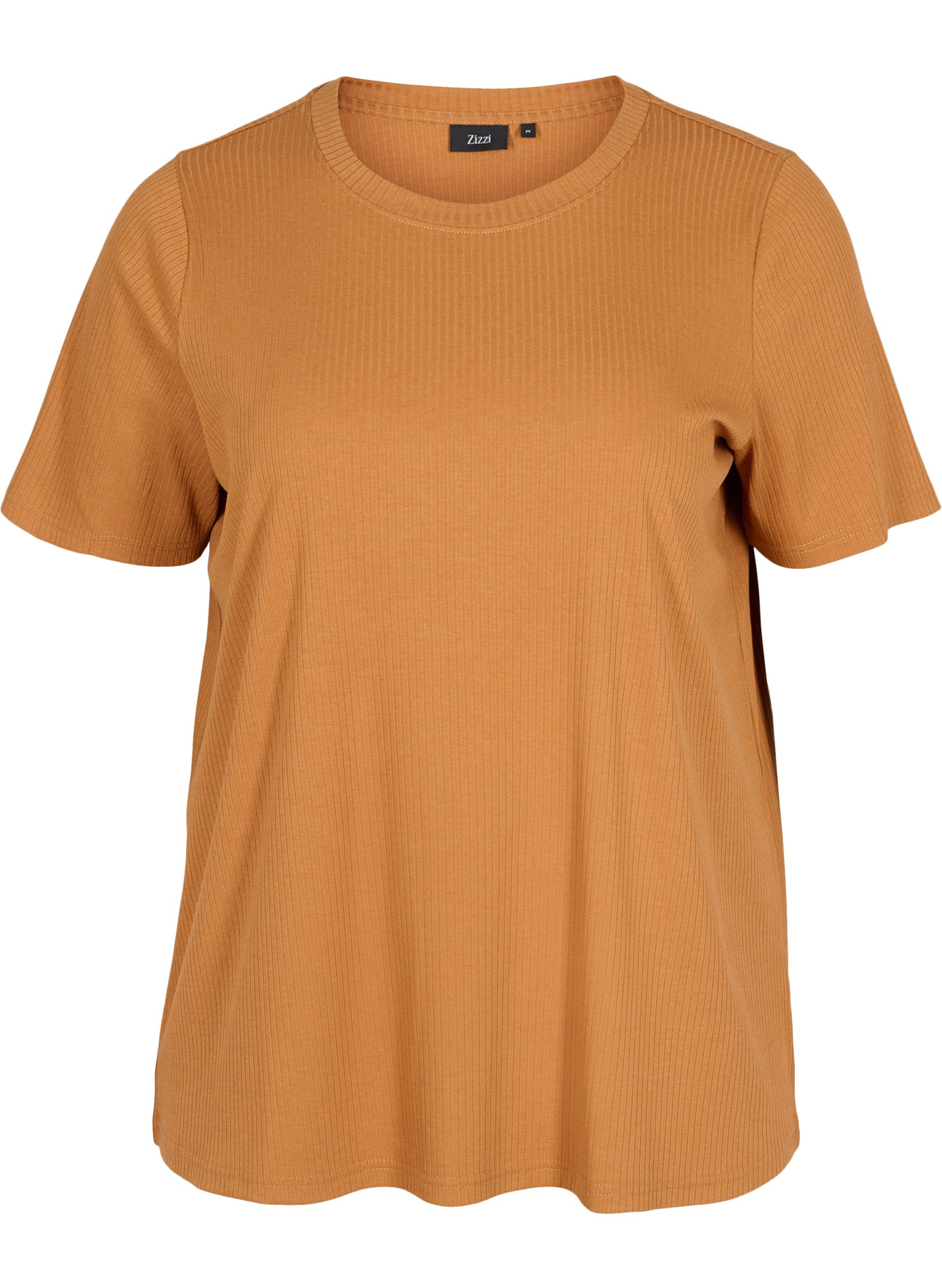 Kurzarm T-Shirt in Rippqualität, Pecan Brown, Packshot