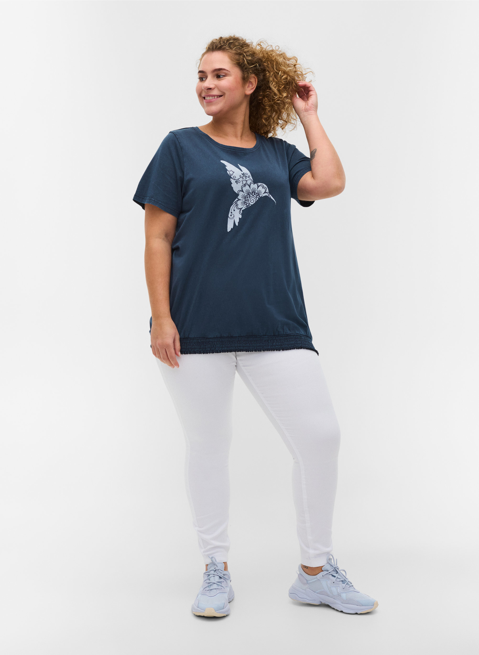 T-Shirt aus Bio-Baumwolle mit Smock, NavyBlazer Acid Bird, Model image number 2