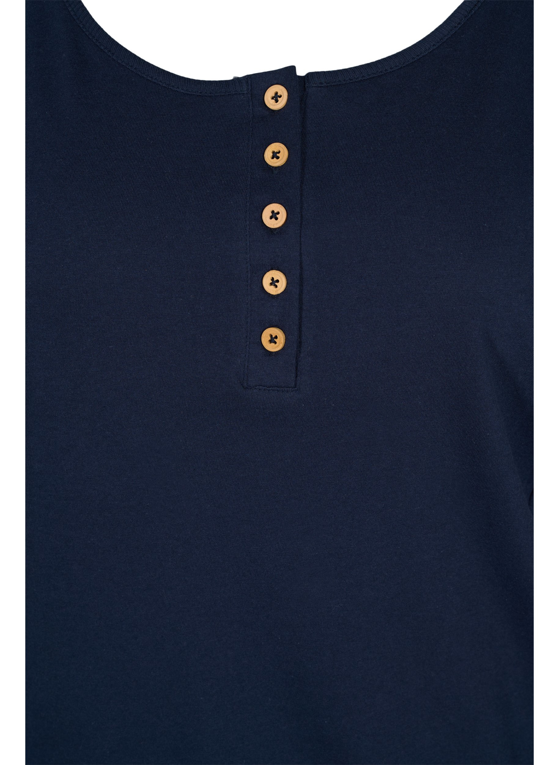 Einfarbiges Baumwolltop mit elastischem Bündchen, Navy Blazer, Packshot image number 2