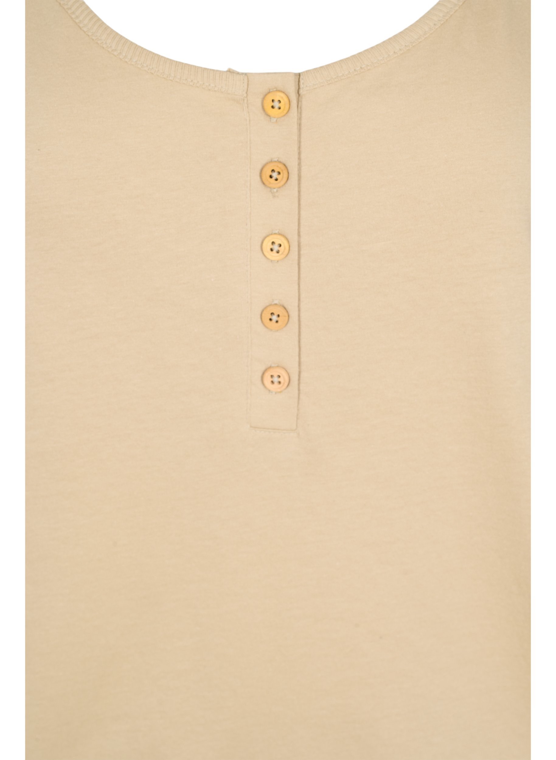 Einfarbiges Baumwolltop mit elastischem Bündchen, Humus, Packshot image number 2
