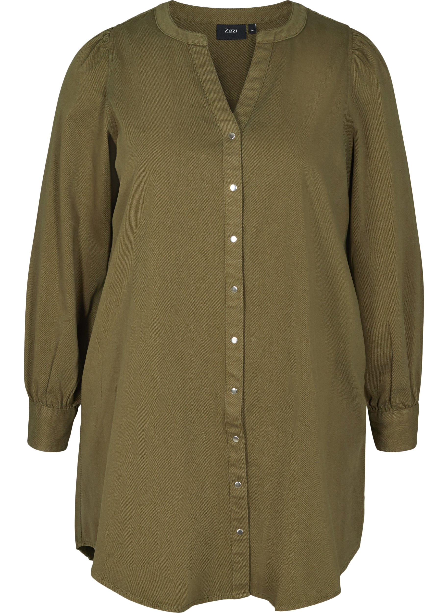 Langes Hemd aus Baumwolle mit Puffarm, Ivy Green, Packshot image number 0