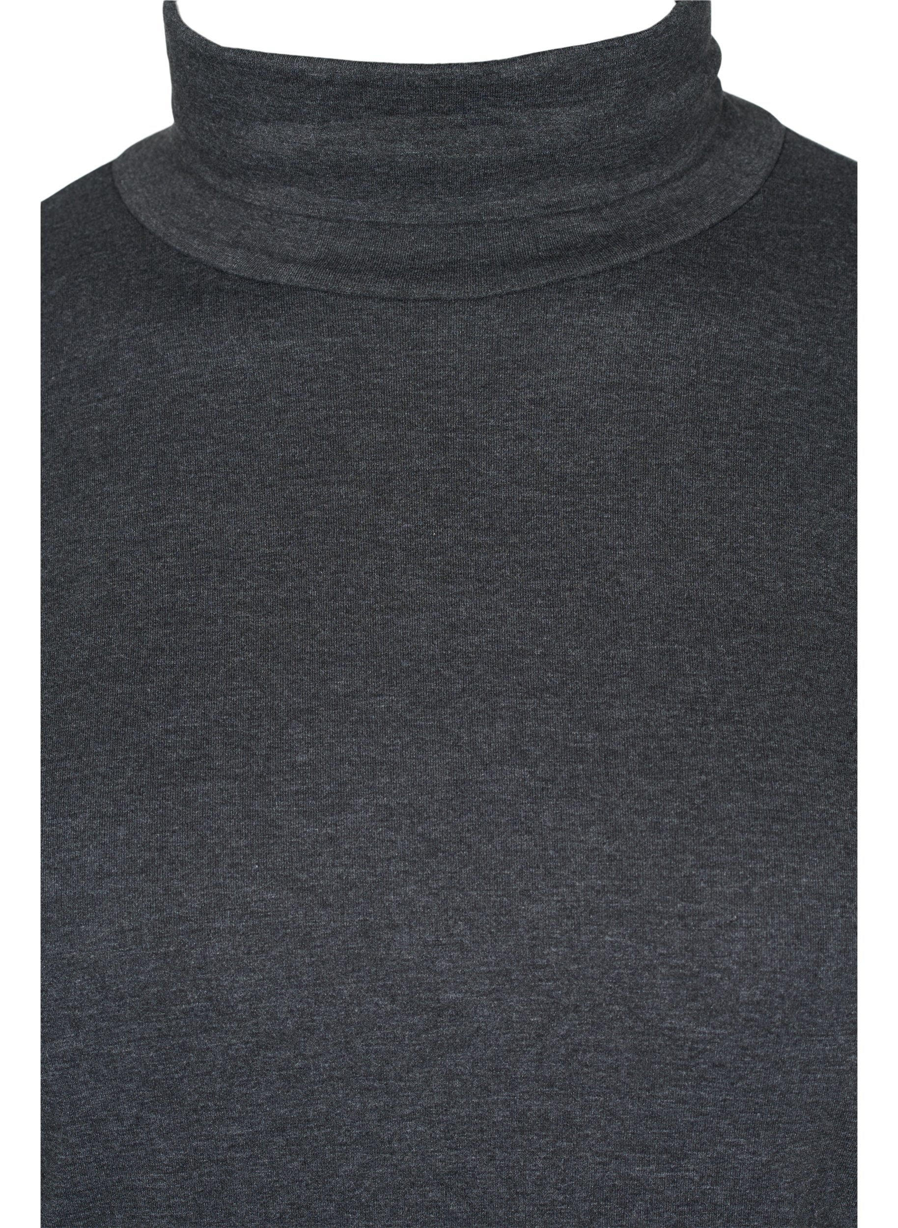 Einfarbige hochgeschlossene Bluse mit langen Ärmeln, Dark Grey Melange, Packshot image number 2
