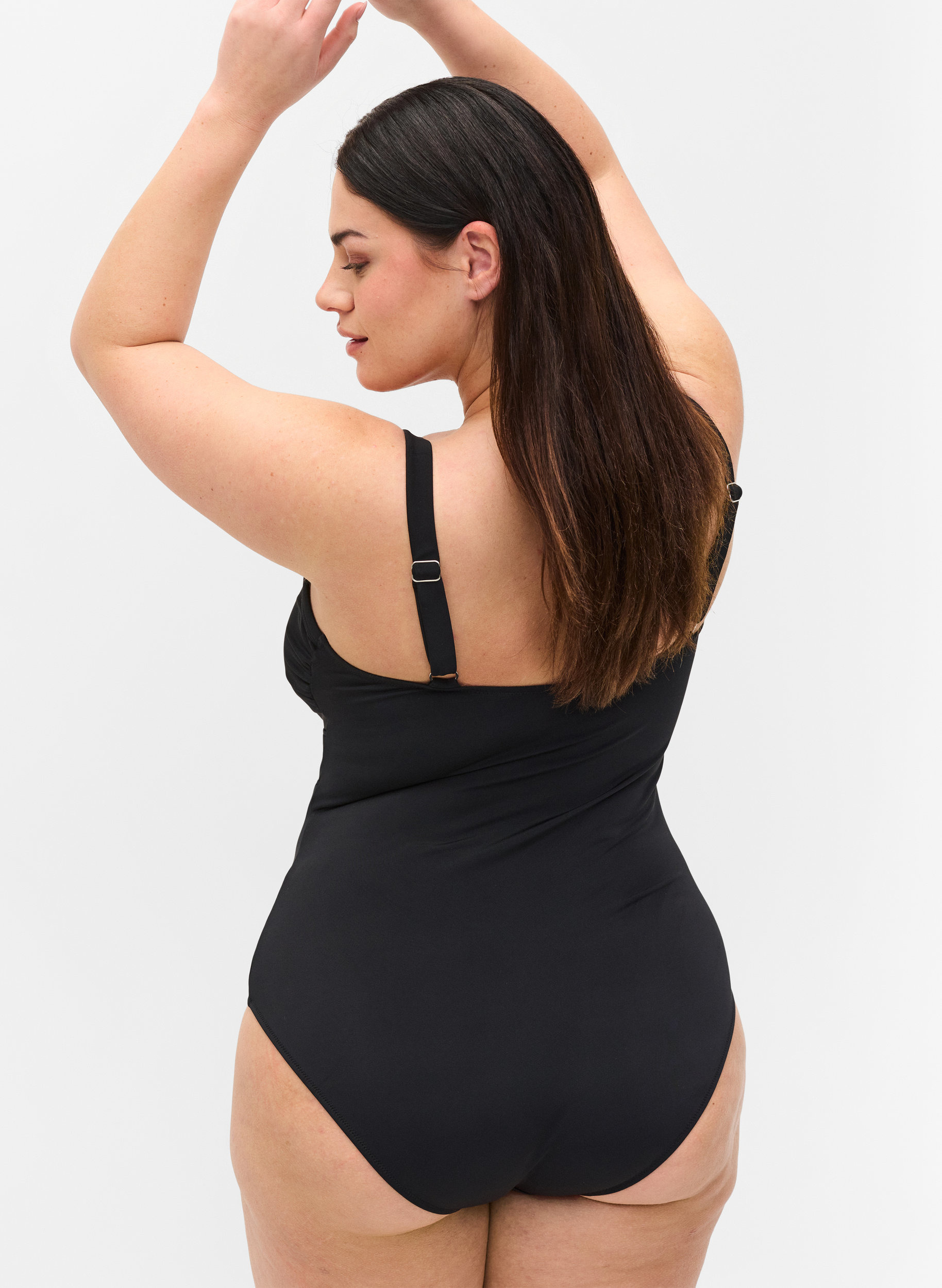 Badeanzug mit V-Ausschnitt und Mesh, Black, Model