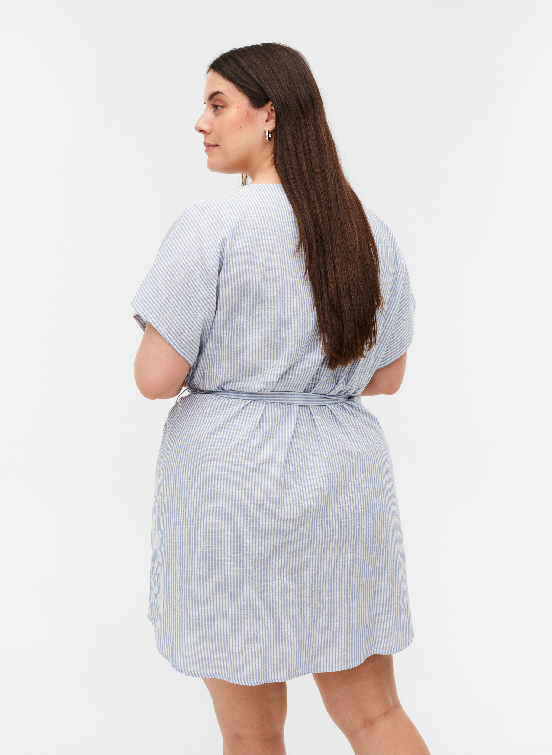 Gestreiftes Hemdkleid aus Baumwolle mit Taschen, Country Blue Stripe, Model image number 1