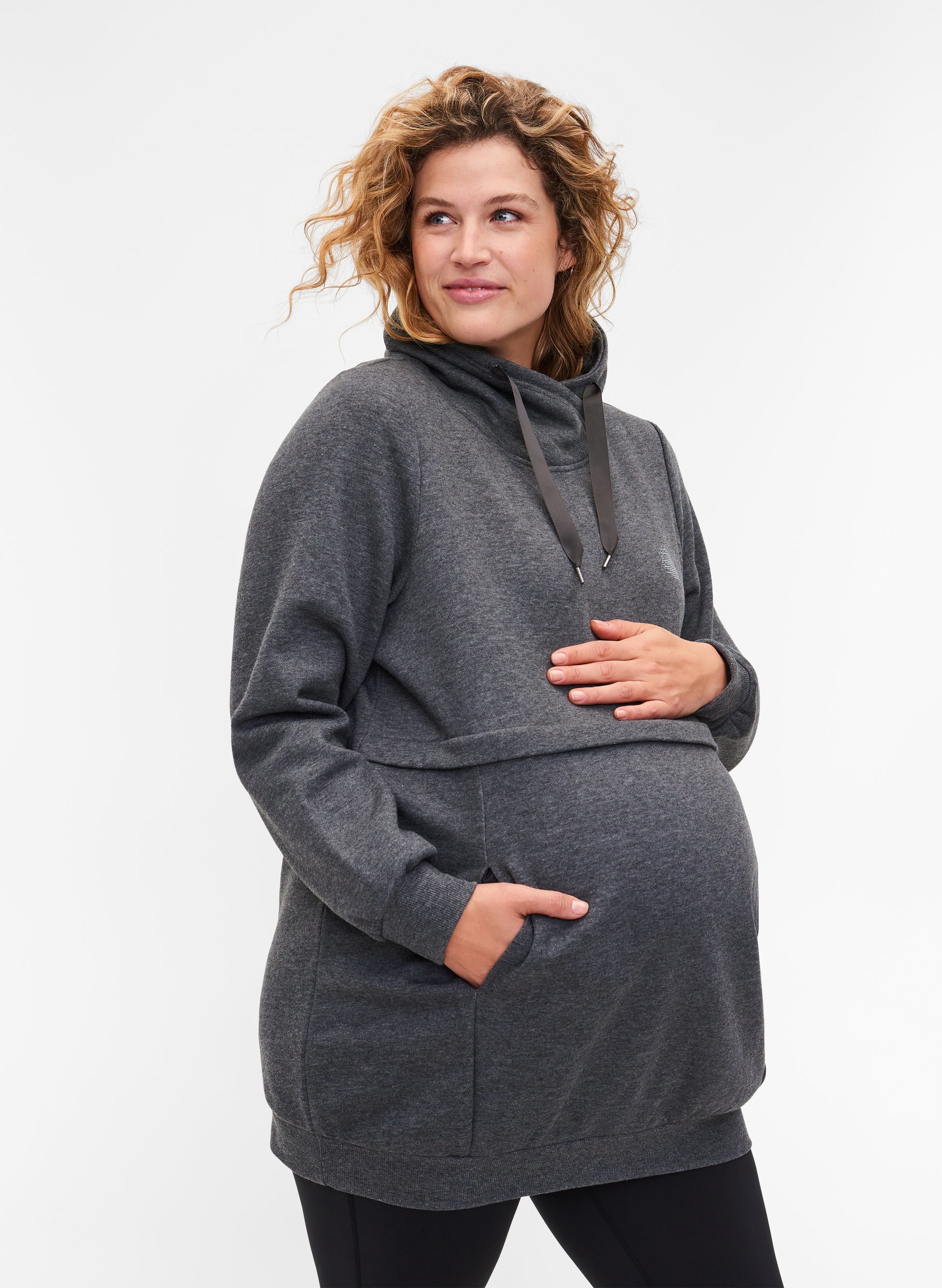 Schwangerschafts-Sweatshirt mit Stillfunktion, Dark Grey Melange, Model image number 0